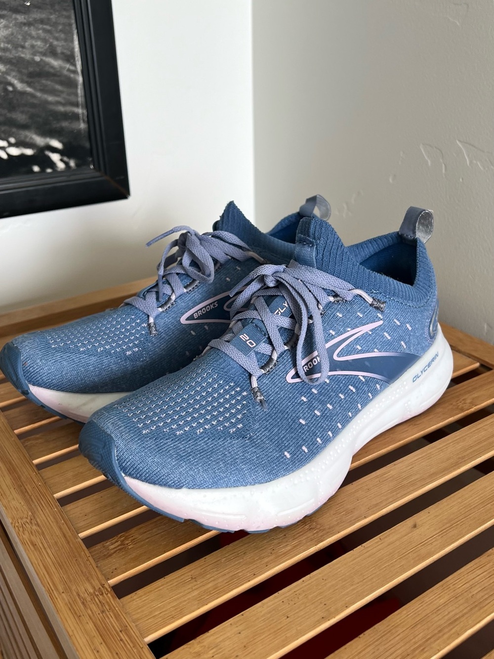 Brooks Women’s Blue Athletic Running Shoes with Light Pink Accents